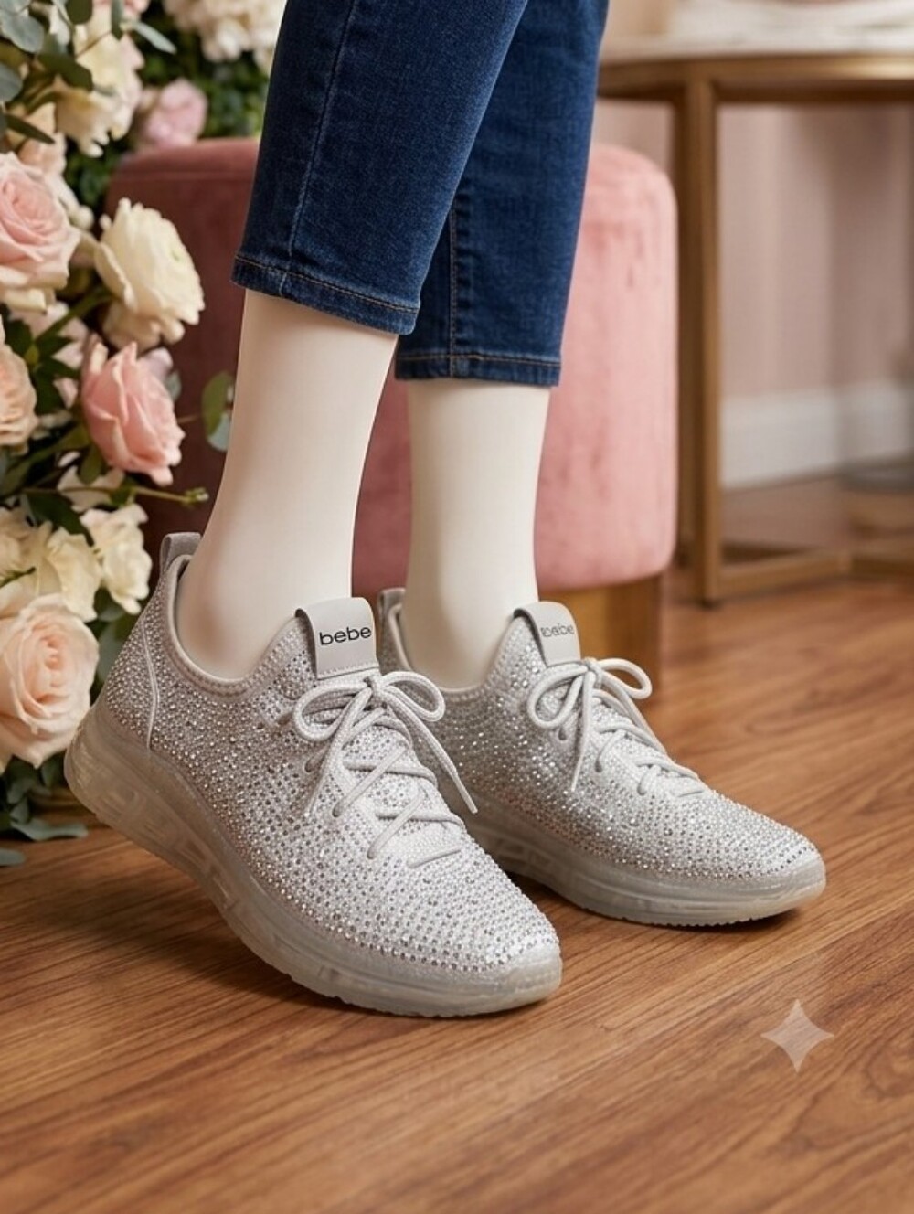 bebe Women's Sparkle Athletic Sneaker in Silver